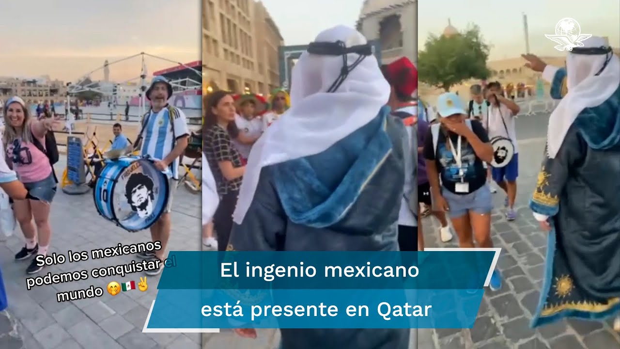 Mexicanos se visten de qataríes y juegan broma a argentinos y brasileños
