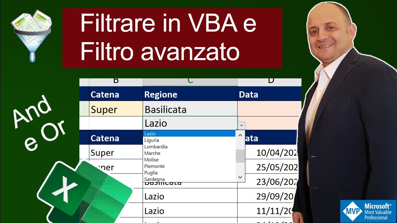 EM200 Filtrare in VBA con filtro avanzato di Excel,  con formule e codici VBA