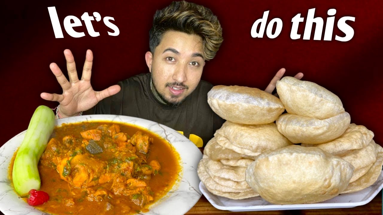 18 pcs Puri with spicy chicken curry mukbang😋 |puri chicken mukbang | puri with chicken curry | asmr