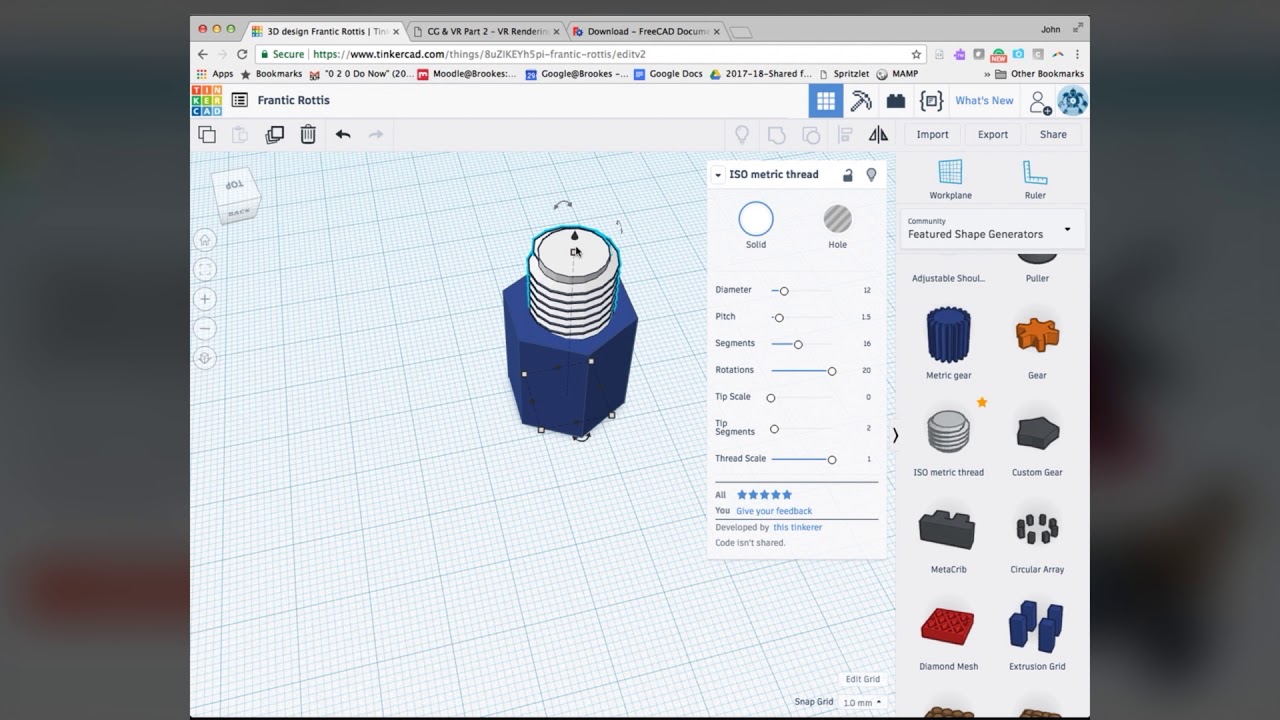 How to make a nut & bolt  in Tinkercad