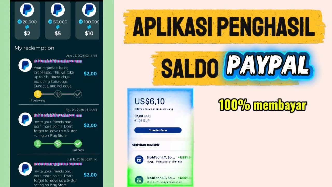 Aplikasi penghasil saldo paypal 100% membayar || aplikasi penghasil Uang