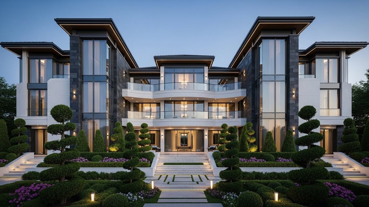 Contemporary Luxury Mansion | Grand Symmetry, Glass Balconies & Resort-Style Landscaped Gardens ✨🏡