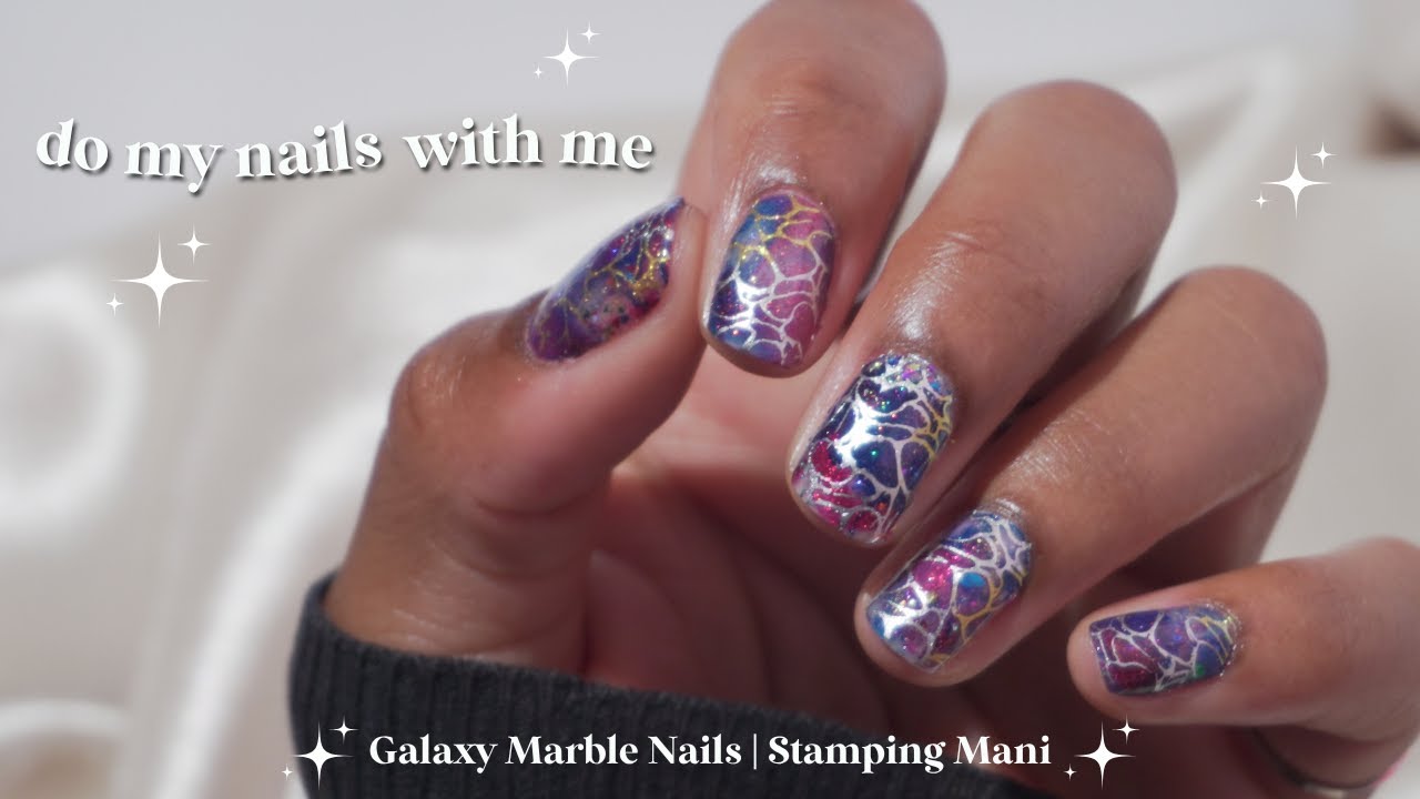 Do my nails with me 🚀✨ | Galaxy Marble Nails w/ Plus Life Lacquer Order & Nail Stamping