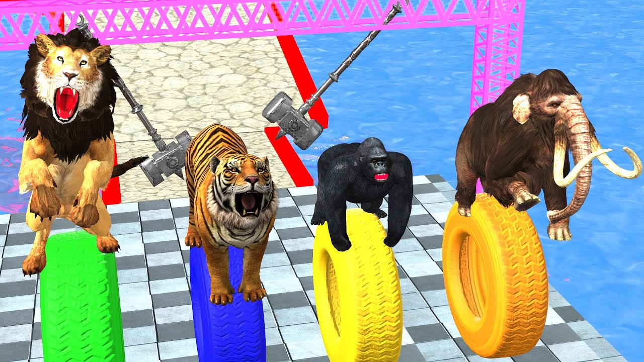 An Obstacle Game With Gorilla Cow Elephant Mammoth Lion Tiger Wild Animal Games Videos