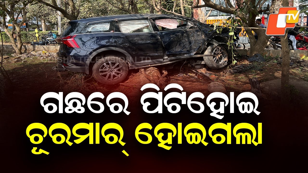 Car Crashes Into Tree in Ghatikia, Bhubaneswar; Vehicle Completely Damaged