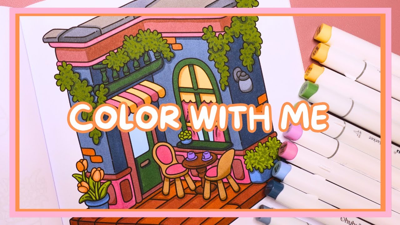 Coloring a Cozy Caf&eacute; from Hygge Corner | Real-Time + Lofi + Ohuhu Markers