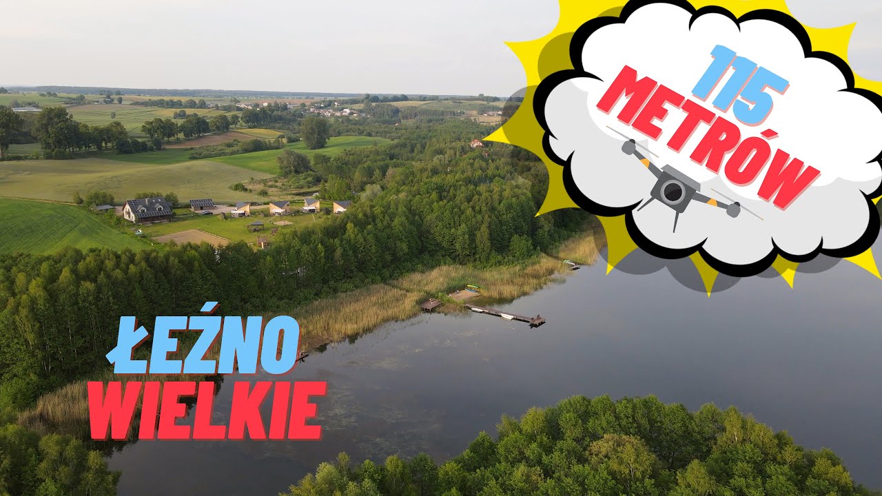 Przelot nad jeziorem Leźno Wielkie z widokiem na Spokoje-Oaza turystyczna. Mazury 4K