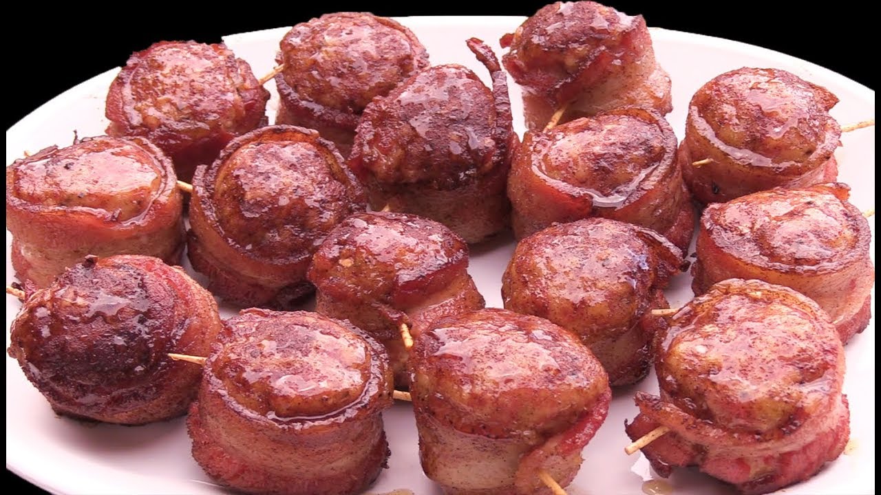 Homemade Bacon Wrapped Meatballs - Pork Meatballs Wrapped in Bacon - The Wolfe Pit