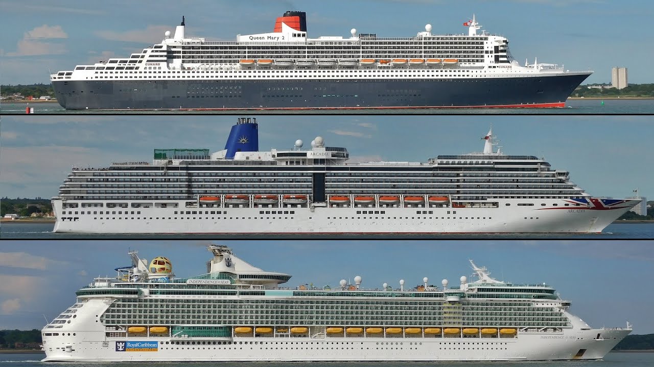 QUEEN MARY 2, ARCADIA & INDEPENDENCE OF THE SEAS departing SOUTHAMPTON - 12/05/2025