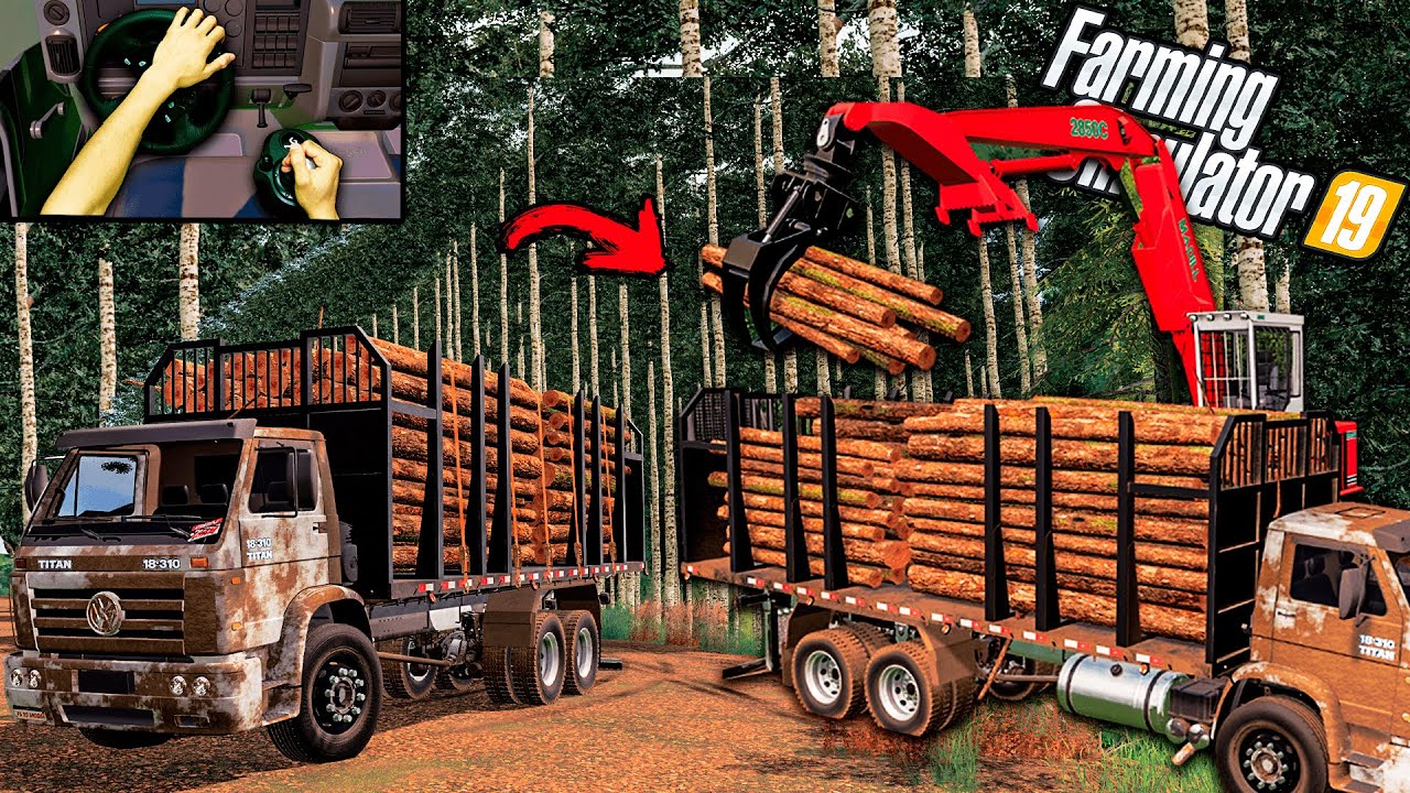 Puxando pinus do mato até a madeireira | Farming simulator 19