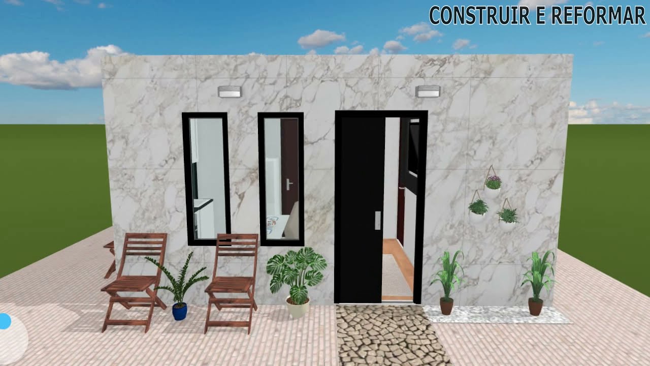 Planta 3D de Casa 5x5 com 2 Quartos