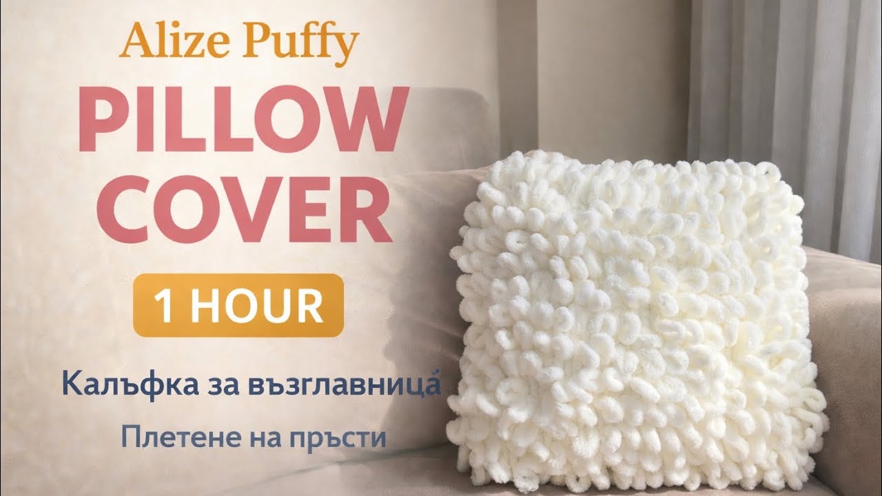 Изплети калъфка за възглавница за 1 час 🧶 Плетене на пръсти с Alize Puffy (много лесно)