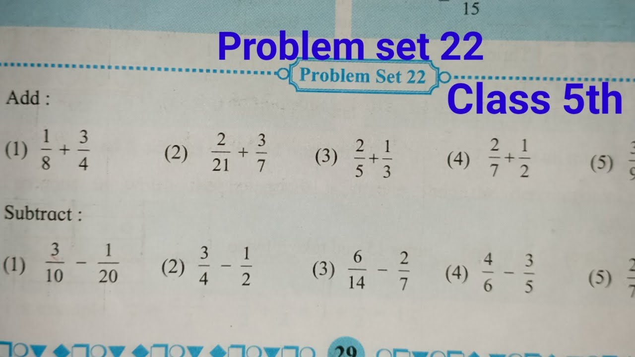 Problem set 22 Class 5th math | Fraction