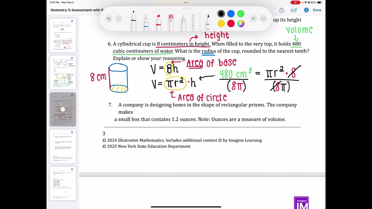 Question #6 Finding the Radius of a Cylinder when Given Volume and Height