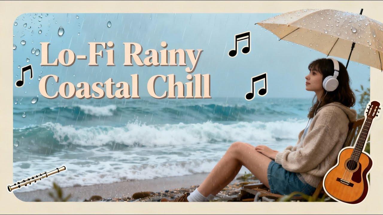 Lo-Fi Rainy Coastal Chill 🌧️ Soft Guitar & Ocean Waves | Relaxing Study Music