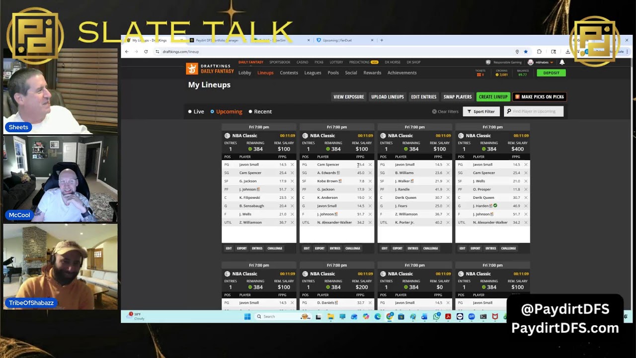 NBA DFS Lineup Build with Sheets