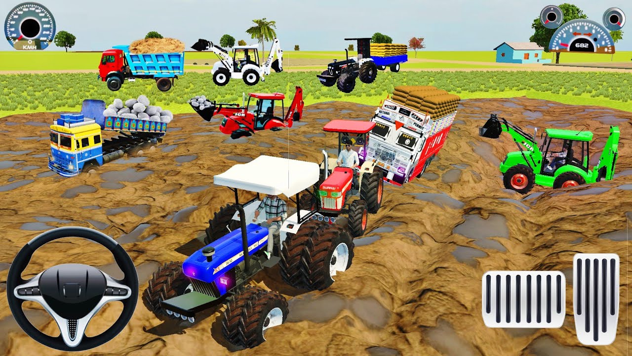 Indian Truck stuck in mud and two Tractors rescue the truck from sea #indiantractor3d#truck #tractor