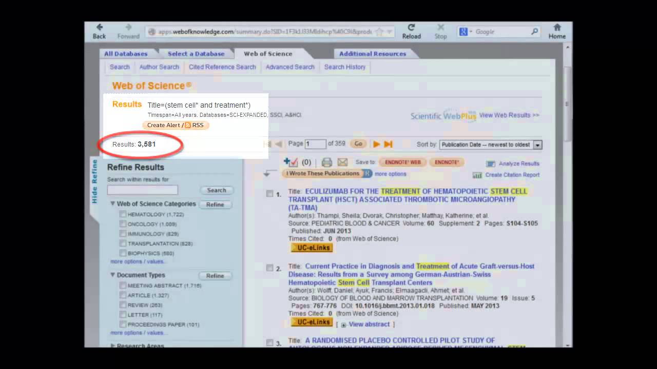 Finding Review Articles: Using Web of Science