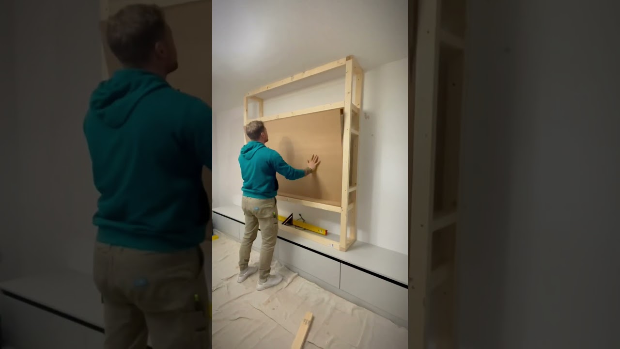 Media wall build part 1 #carpentry #diy #holidayswithshorts #shortswithcamilla