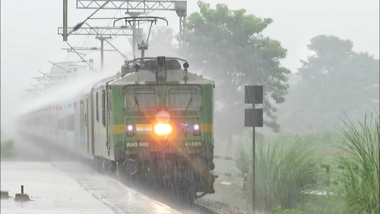 10 In 1 Speedy Trains | Heavy Rain & Thunderstorm | Gonda Burhwal 3rd Line | Indian Railways 
