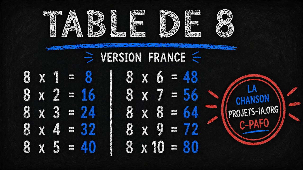 LA TABLE DE MULTIPLICATION PAR 8 (Apprendre en s’amusant) - Version française (Soixante-dix)