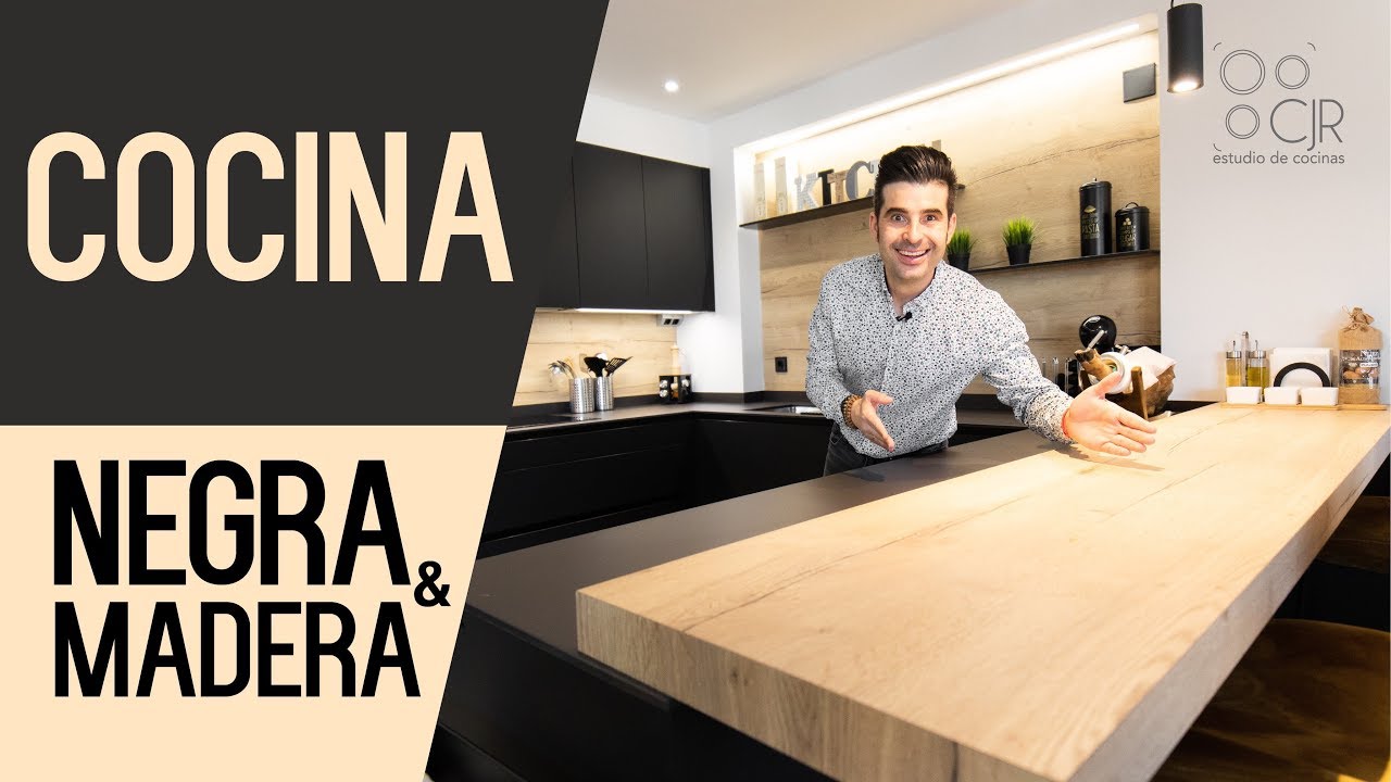 cocina negra y encimera en madera Cocinas modernas CJR SANTOS