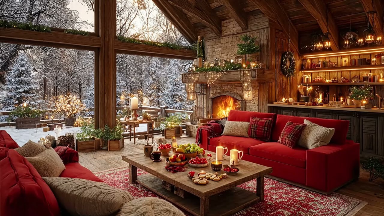 Warm Lakeside Retreat ❄ Cozy Piano & Fireplace Sounds for Calm Focus