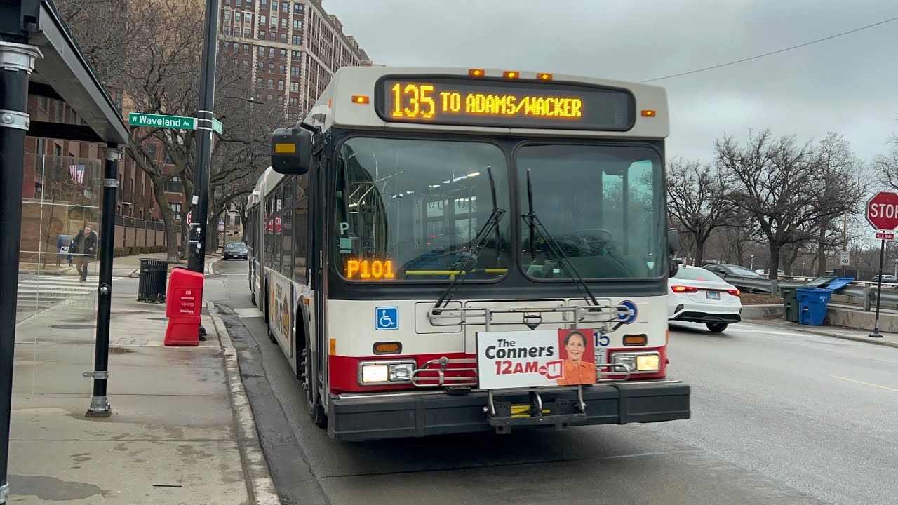 CTA Bus Ride 135 Clarendon/Lasalle Express From Waveland To Michigan CTA New Flyer DE60LF 2008 #4015