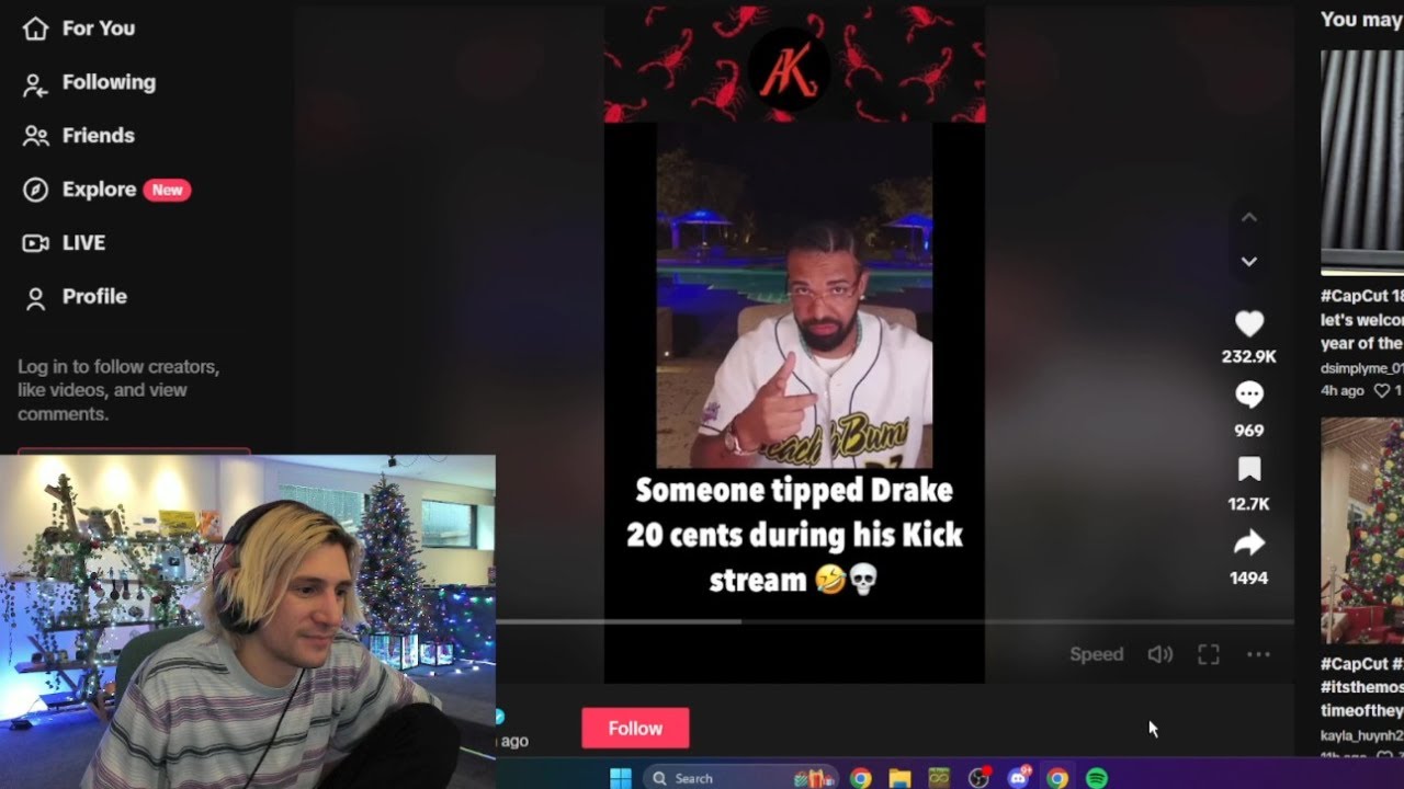xQc reacts to someone tipping Drake 20 Cents