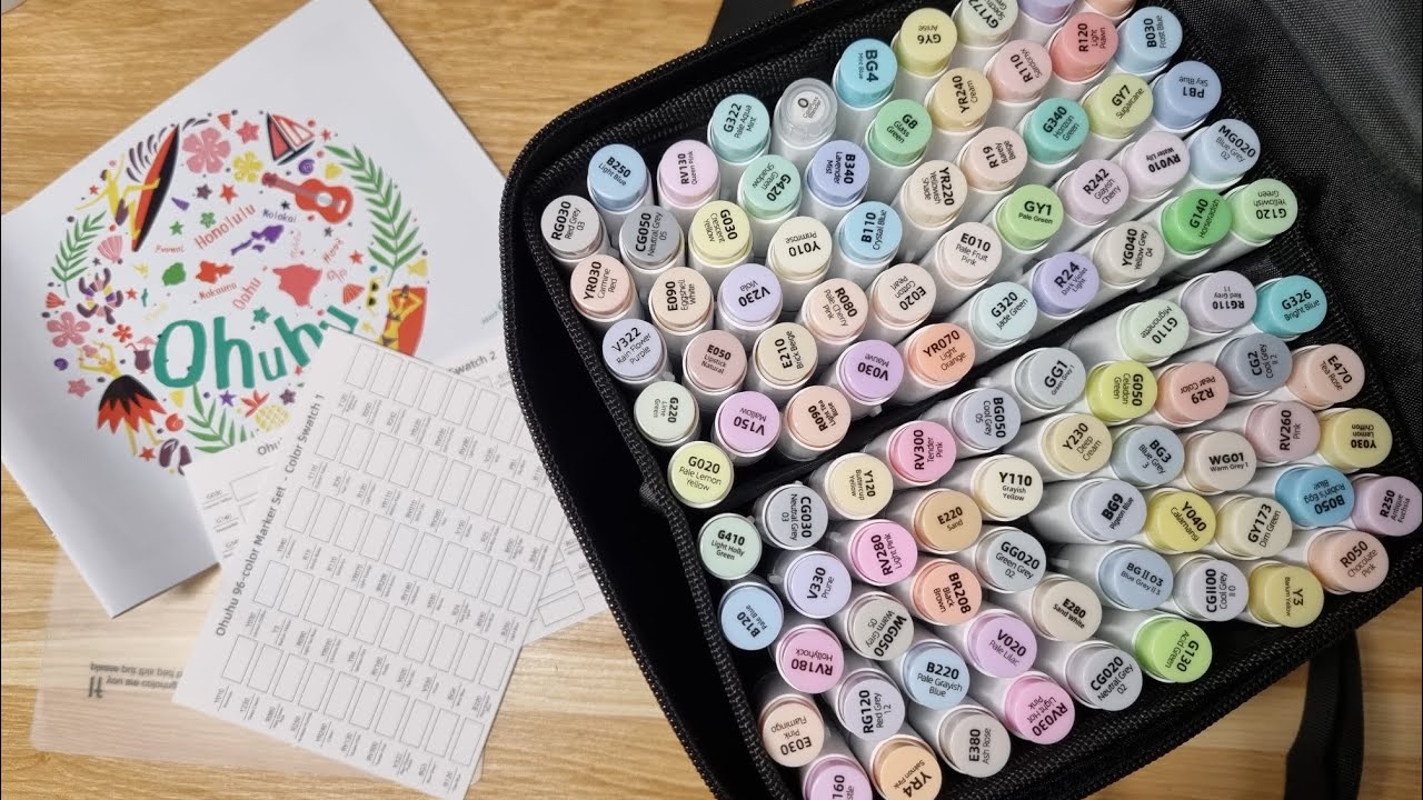 Color Swatch with me ft. Ohuhu alchohol markers 96 colors Pastel set ✨️
