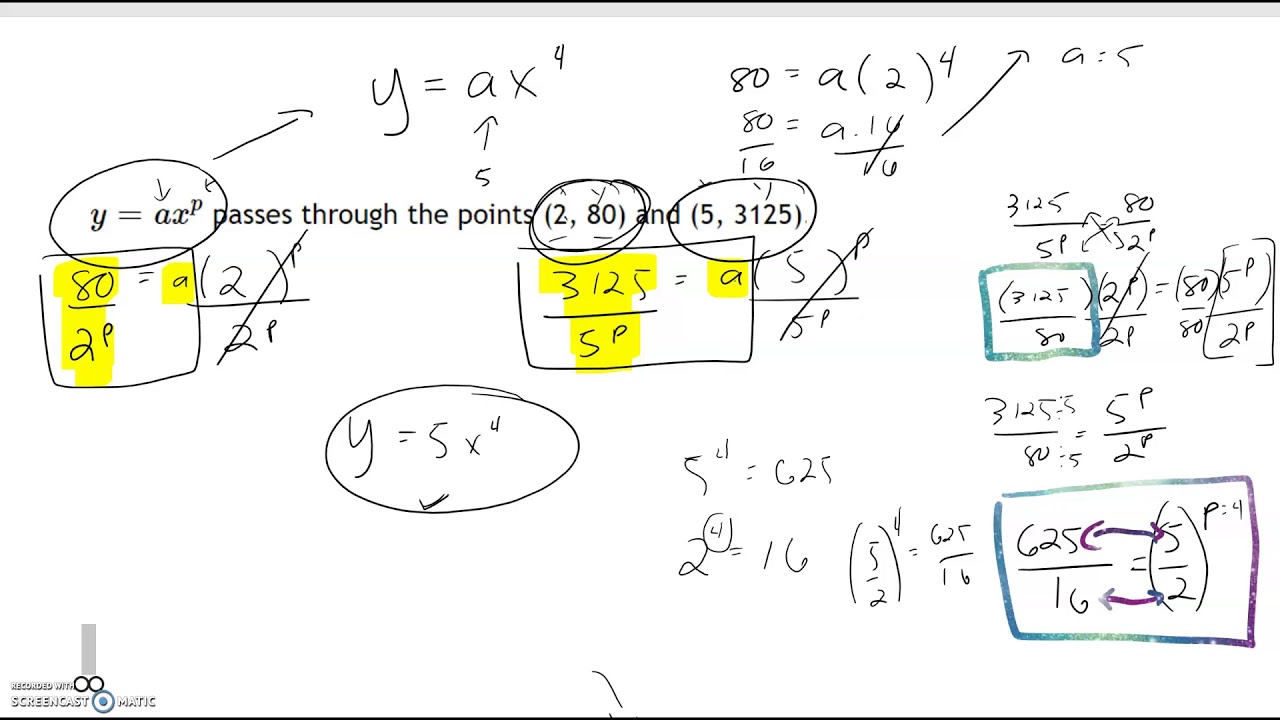 Find a power function given two points.