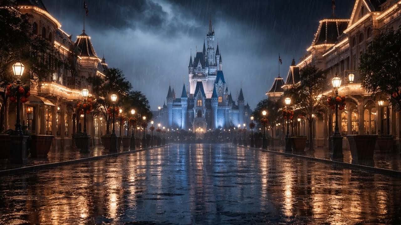 Disney Castle Stroll through the Rain I ASMR I 4 Hr.