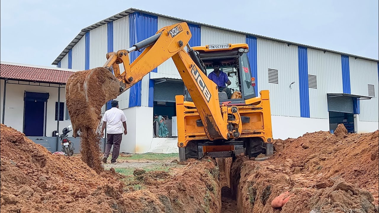 JCB 3DX Skillfully Digs Generator Power Cable Line and Connects it Clearly for New Modern Rice Mill