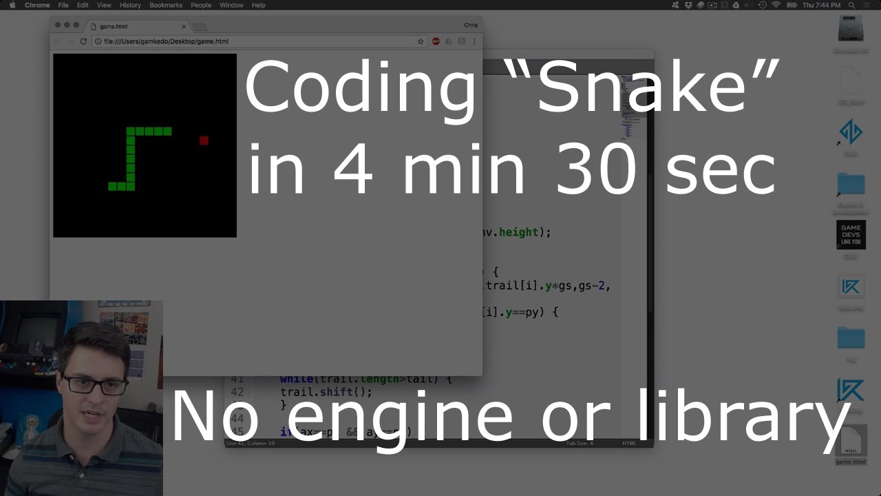 Написание «Змейки» за 4 мин 30 сек (обычный браузерный JavaScript)