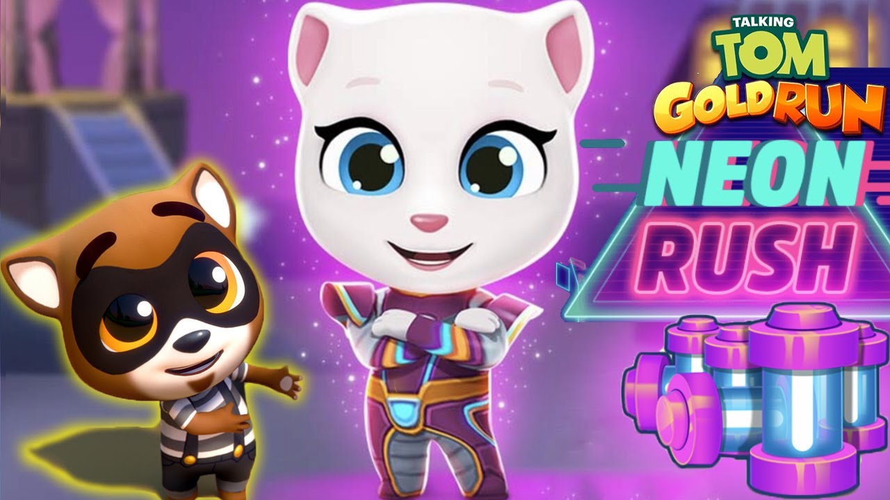 TALKING TOM GOLD RUN Android Gameplay - CYBER ANGELA - LUCKY CARDS NEON RUSH.