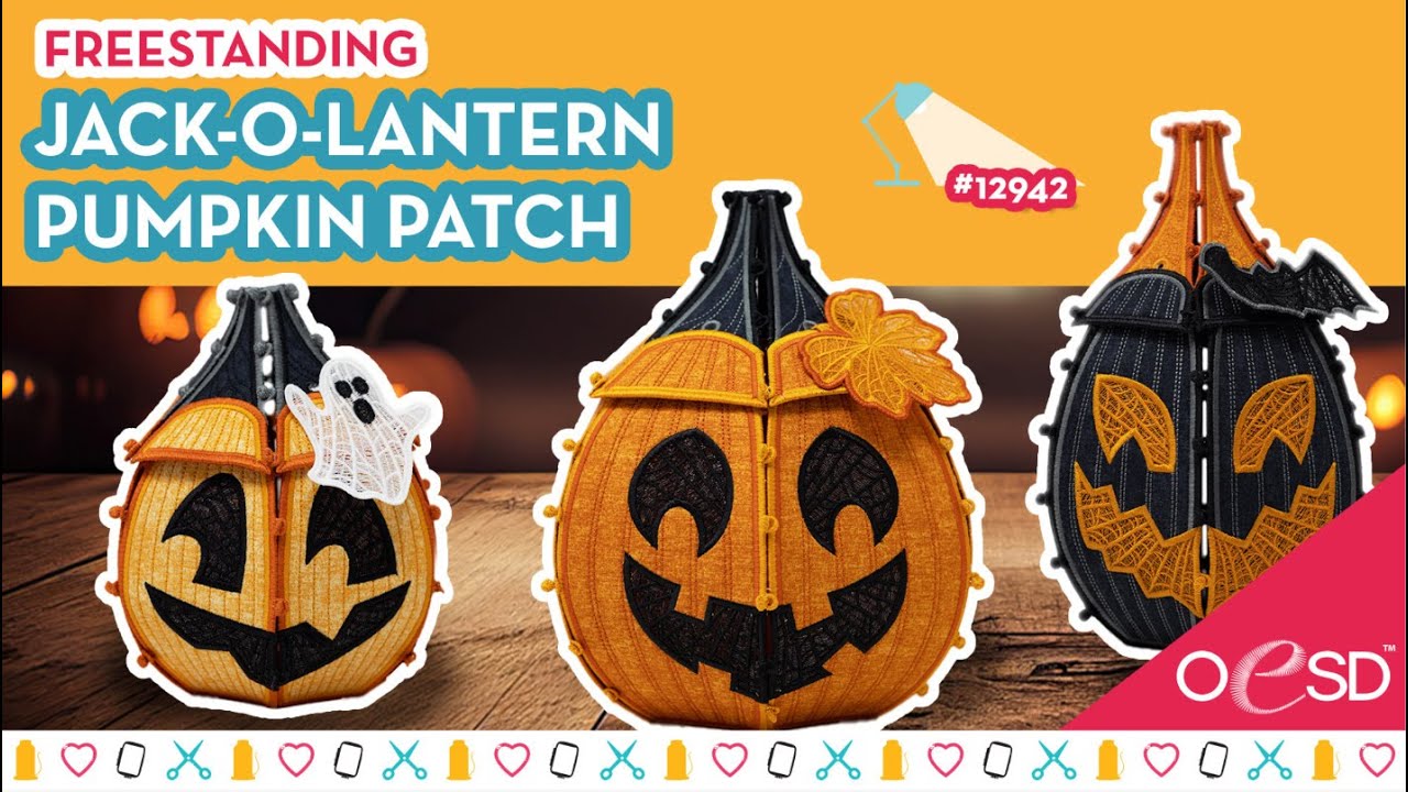 Freestanding Jack O' Lantern Pumpkins - Halloween Machine Embroidery