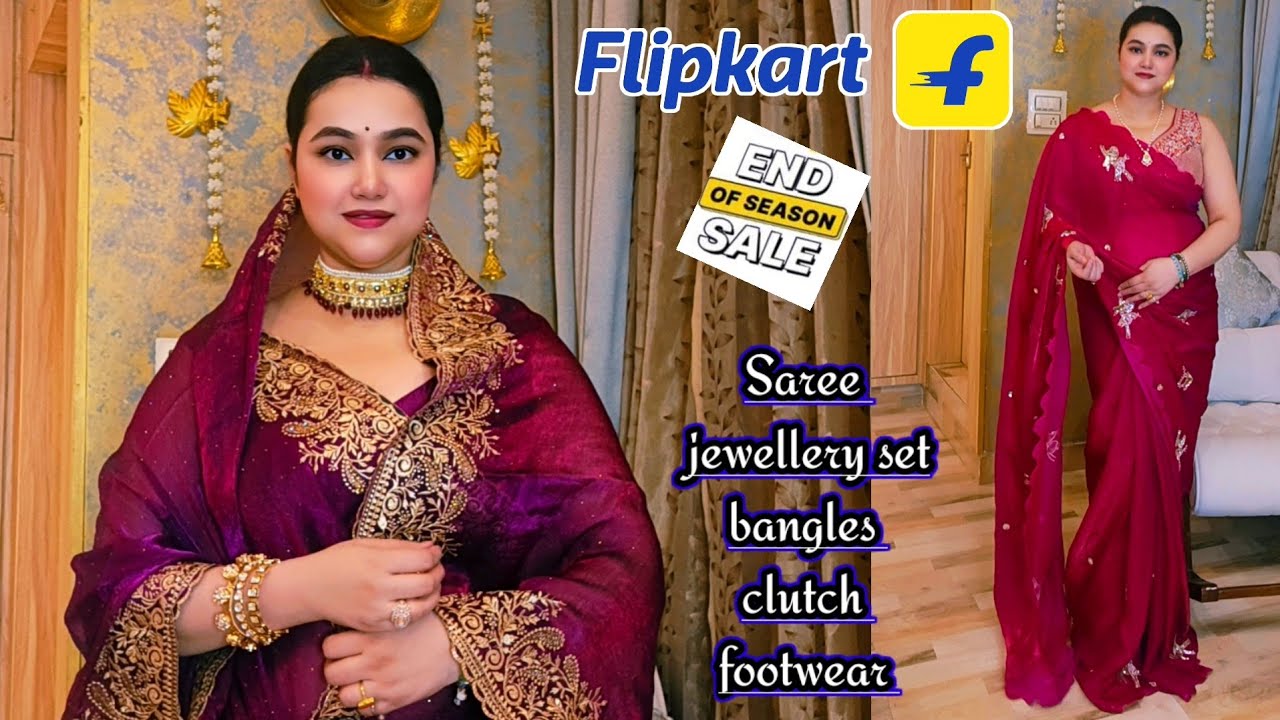 Flipkart END of SEASON sale Wedding Saree, jewellery set, clutch,bag & footwear haul@PoojaRikichoyal