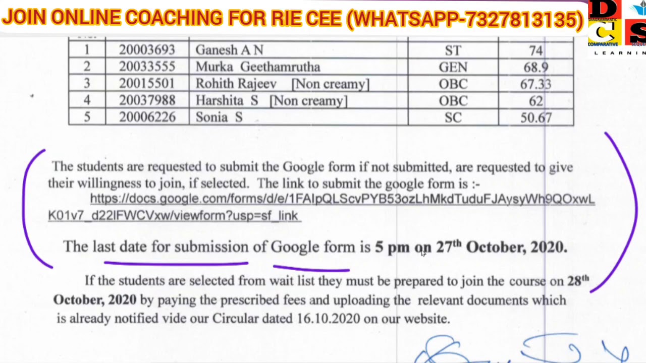 RIE CEE 2020 / REGIONAL B.ED|| IMP VIDEO FOR WAITING LIST CANDIDATES ALL RIE#HOW TO FILL GOOGLE FORM