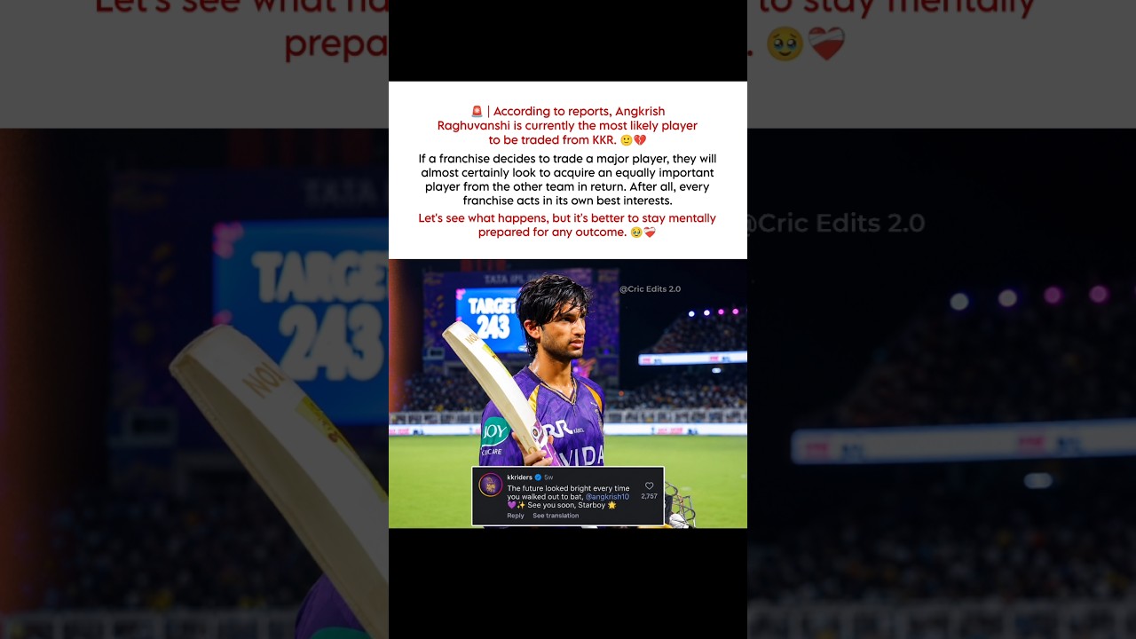 According to reports, Angkrish is currently the most likely player to be traded from KKR. 🙂💔 #shorts