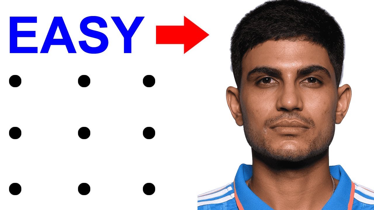 Turn 9 dots into Shubman Gill drawing easy - How to draw shubman gill drawing easy step by step