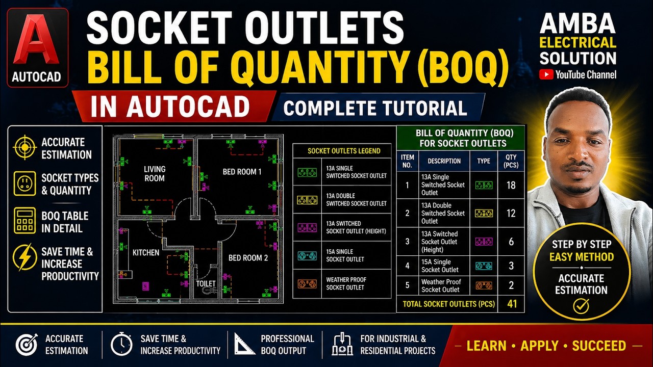 Easy Socket Outlet BOQ from AutoCAD Drawing | Step-by-Step Tutorial