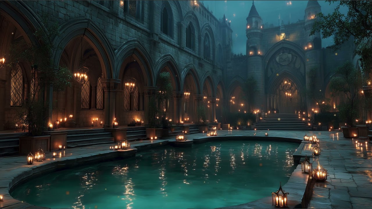 Fantasy Medieval Ambient | Castle Courtyard Night 🏰 Relaxing Music