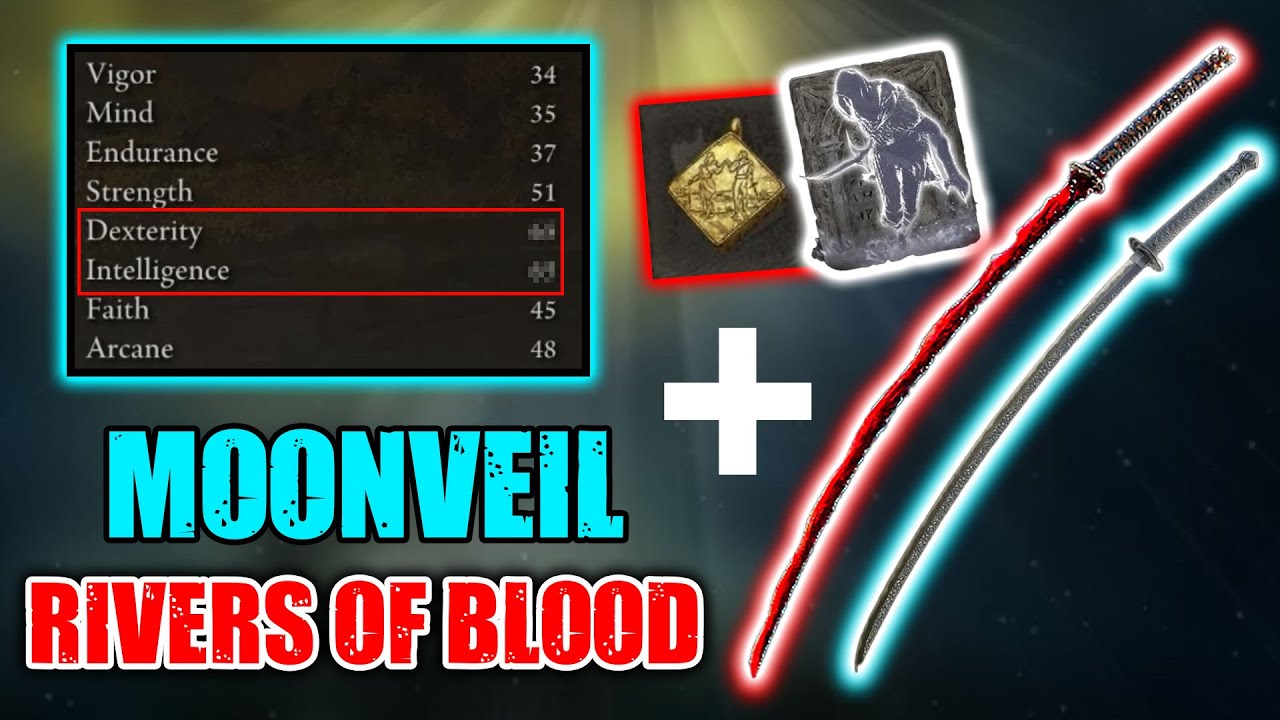 Elden Ring - OP Dual Katana Rivers of Blood + Moonveil | Dexterity Katana Mage + Bleed Build
