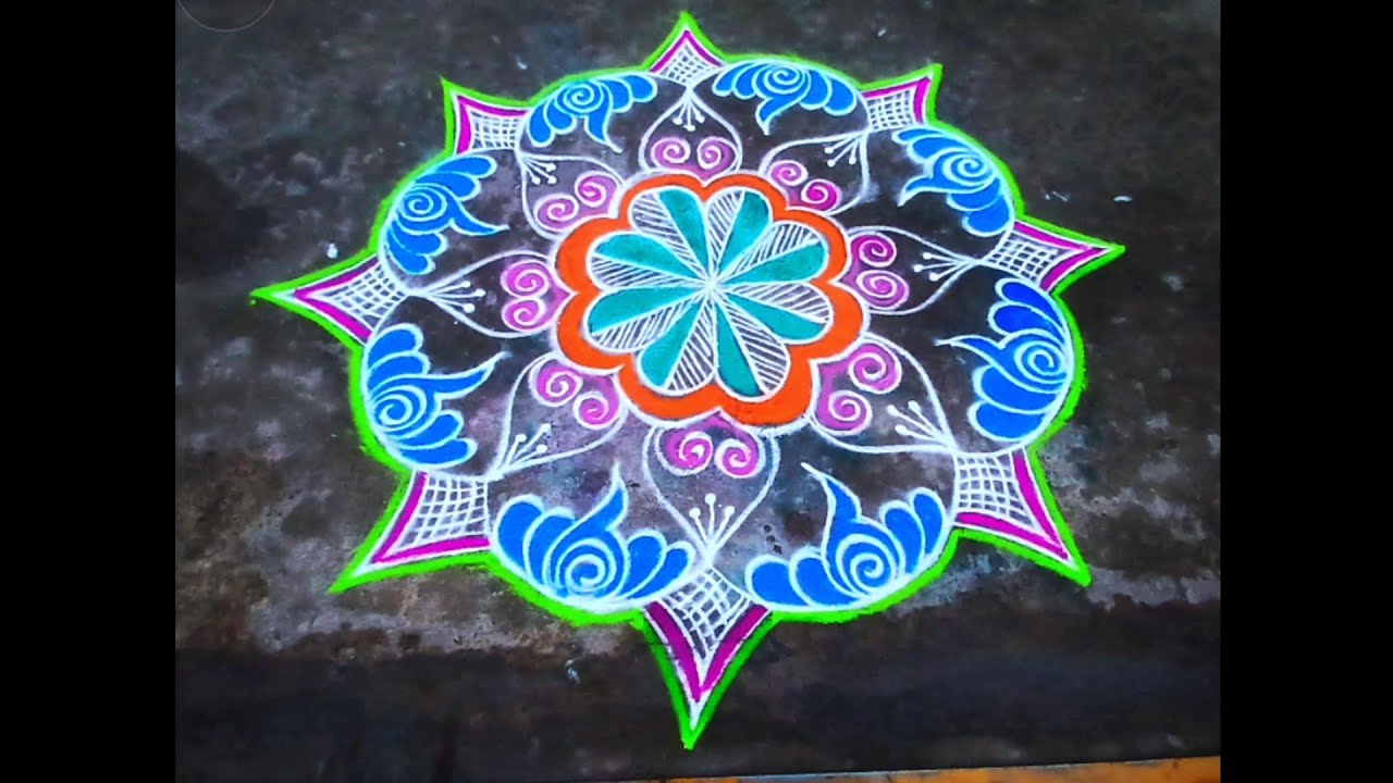 Traditional padi kolam designs , marghazhi color kolam design, small muggula design 