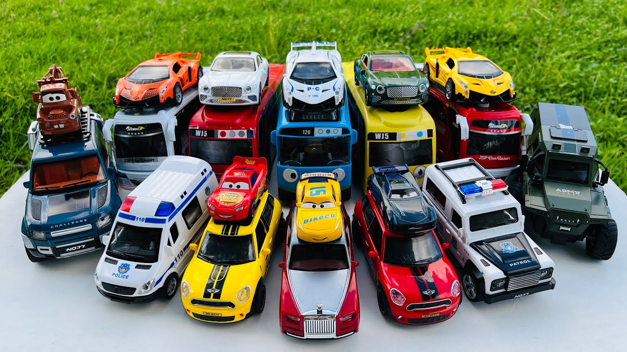 Unboxing Mobil Mobilan, Bus Tayo, Mobil Police, Ambulance, Jeep, Lamborghini Scv12, Toyota Car #1115