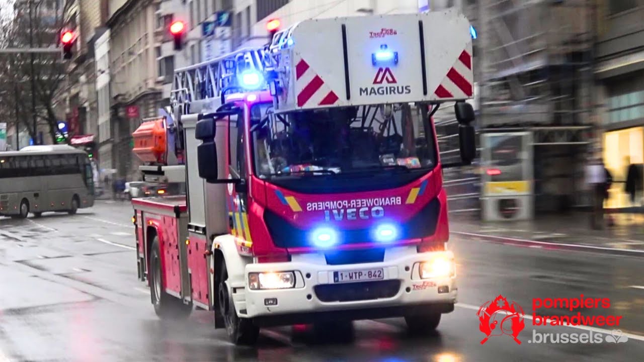 Brussels Fire Brigade | Ladder Truck E11 [H&eacute;liport] responding URGENTLY 🔥