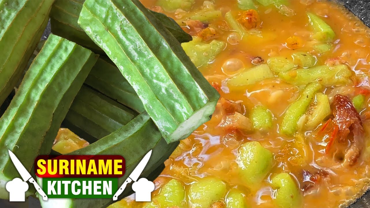 Surinaamse Terooi (Turai Taroi vleugelkomkommer) Groente Droge Vis KOKEN IN SURINAME | Gourd Luffa