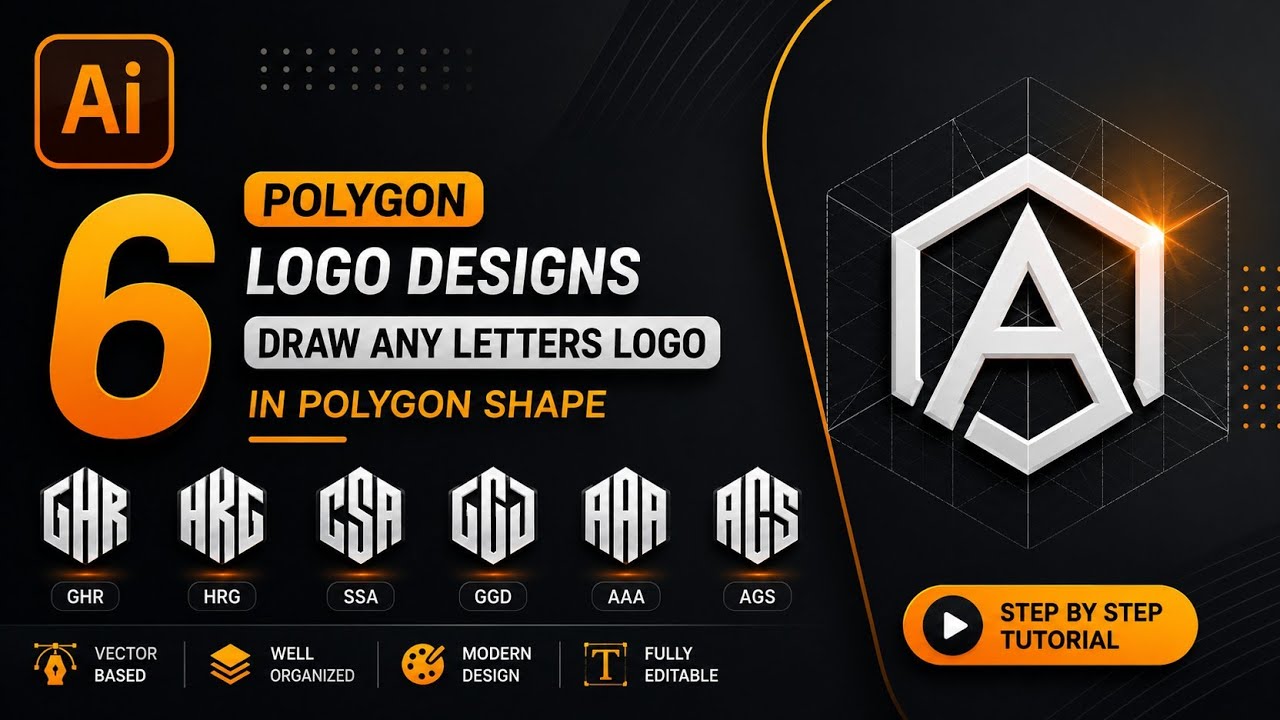 6 Polygon Logo Designs - Draw Any Letters Logo in Polygon Shape