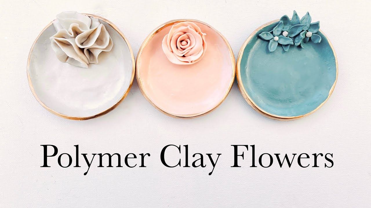 DIY Polymer Clay Flowers Tutorial, Clay Rose, Carnation, & Kalanchoe on Jewelry Dish Step By Step