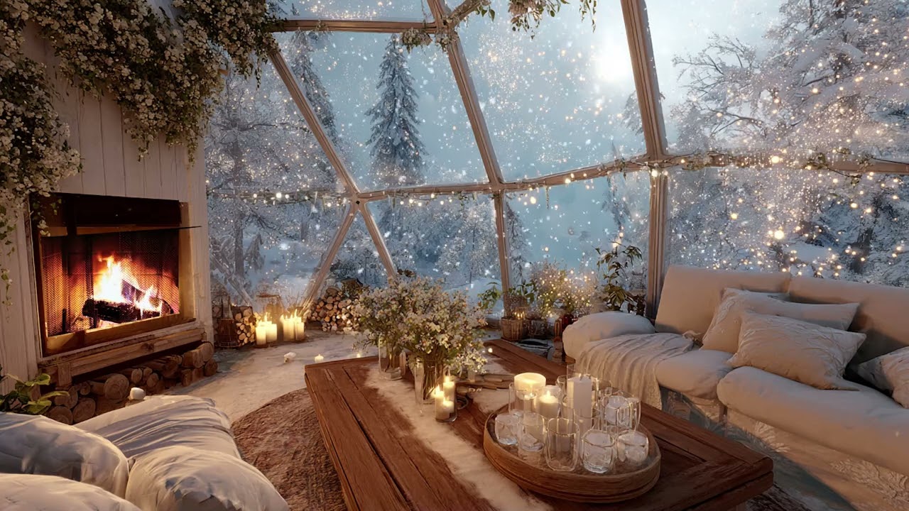 Fireplace in a Snowstorm | Winter Wind Sounds for Sleep & Relaxation ❄️🔥